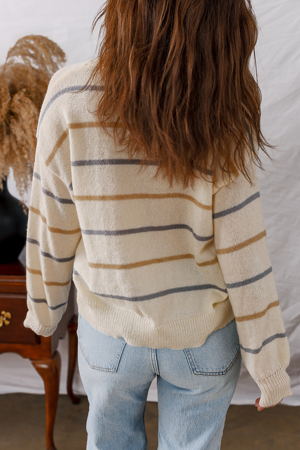 Multicolour Striped Drop Shoulder Plus Sweater - PREORDER