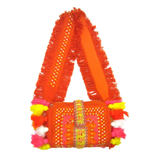 Embellished Cross Body Bag with Tassels