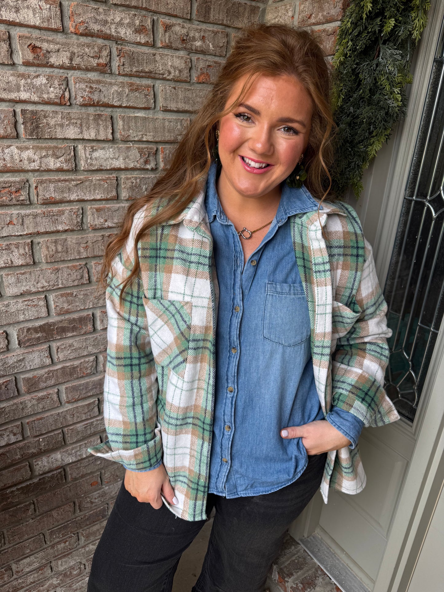 Khaki Plaid Casual Flannel Shacket