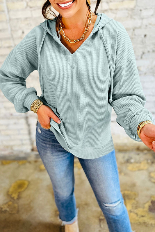 Clearly Aqua Ribbed Drop Shoulder Knit Hoodie - PREORDER