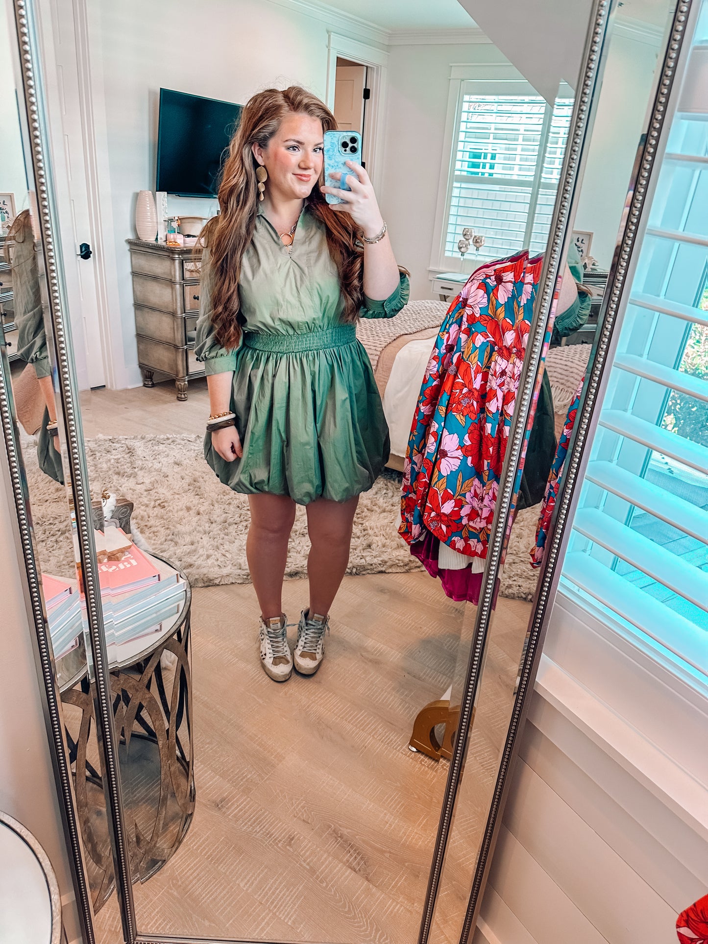 Green Collared Smocked Mini Dress PREORDER