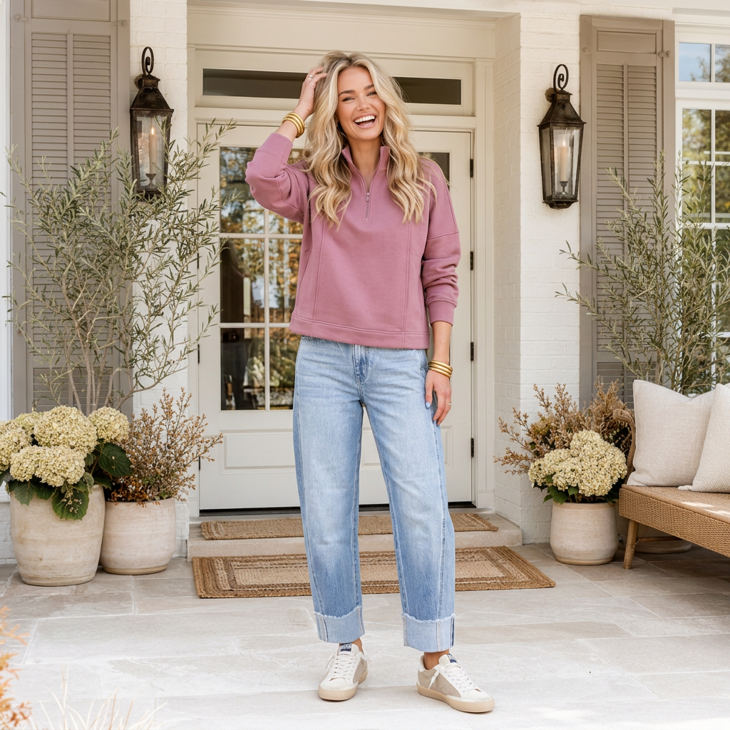 Mauve Zipped Neck Pullover Drop Shoulder Sweatshirt - PREORDER