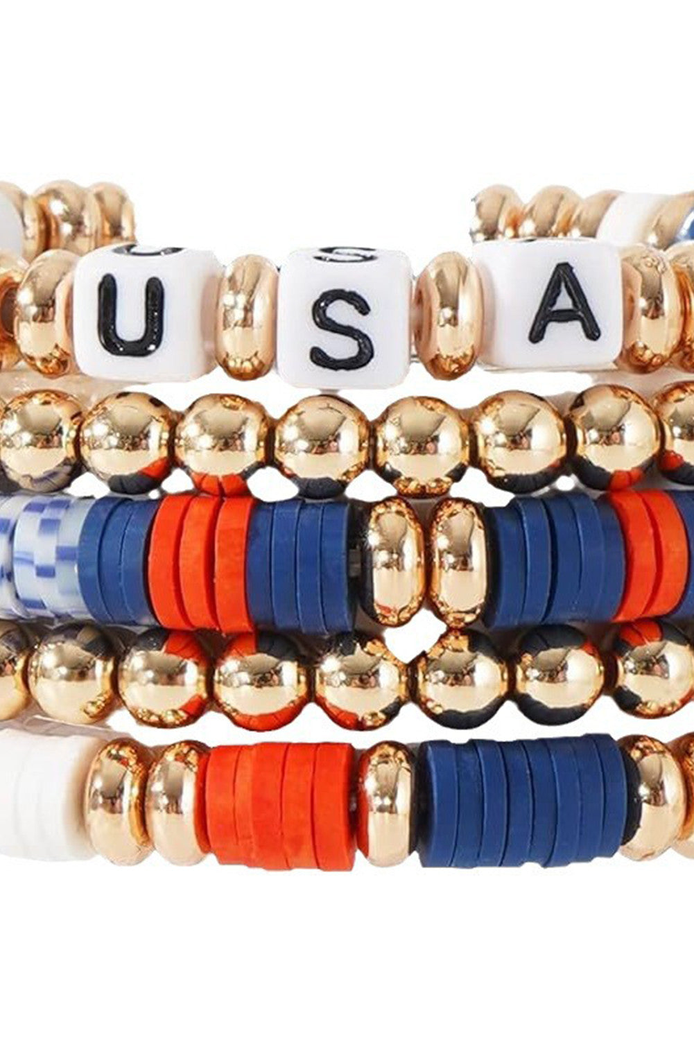 Multicolour 5pcs USA Independence Day Beaded Bracelet Set - PREORDER