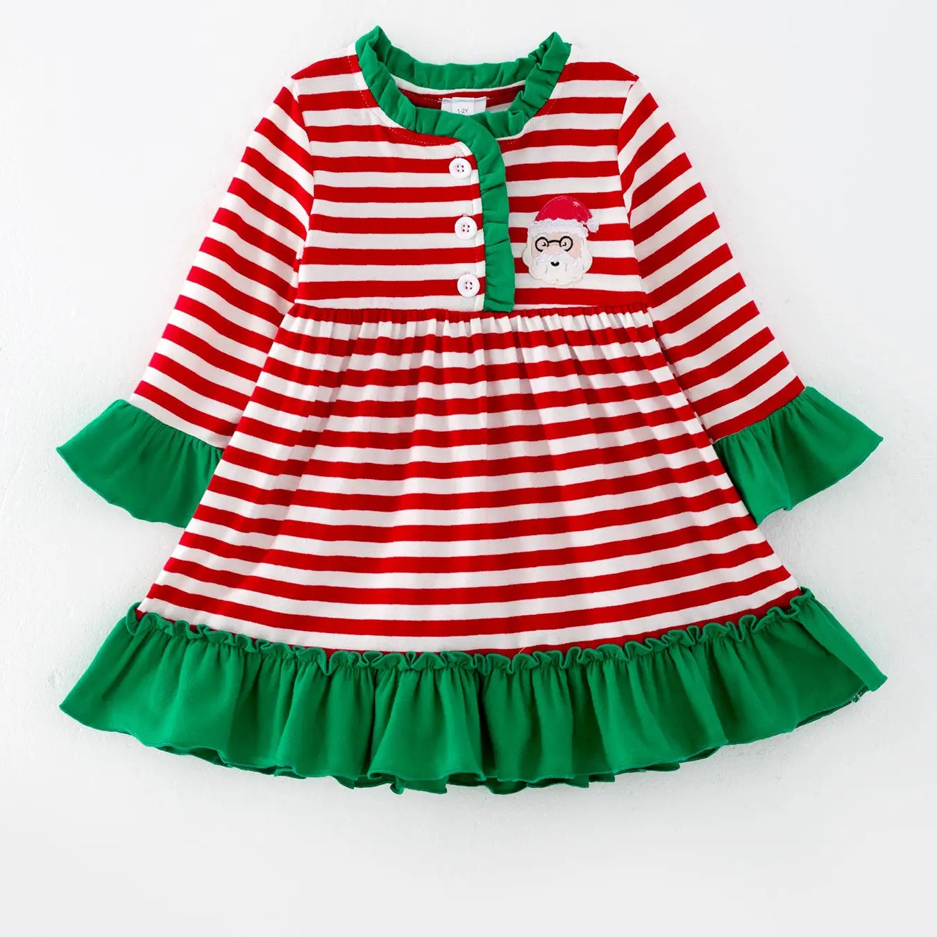 Girls Christmas Striped Santa Claus Applique Dress