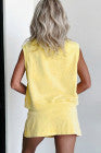 Yellow Cream 2 Pieces Mineral Wash Cotton Tank Top Lined Split Skort Set - PREORDER