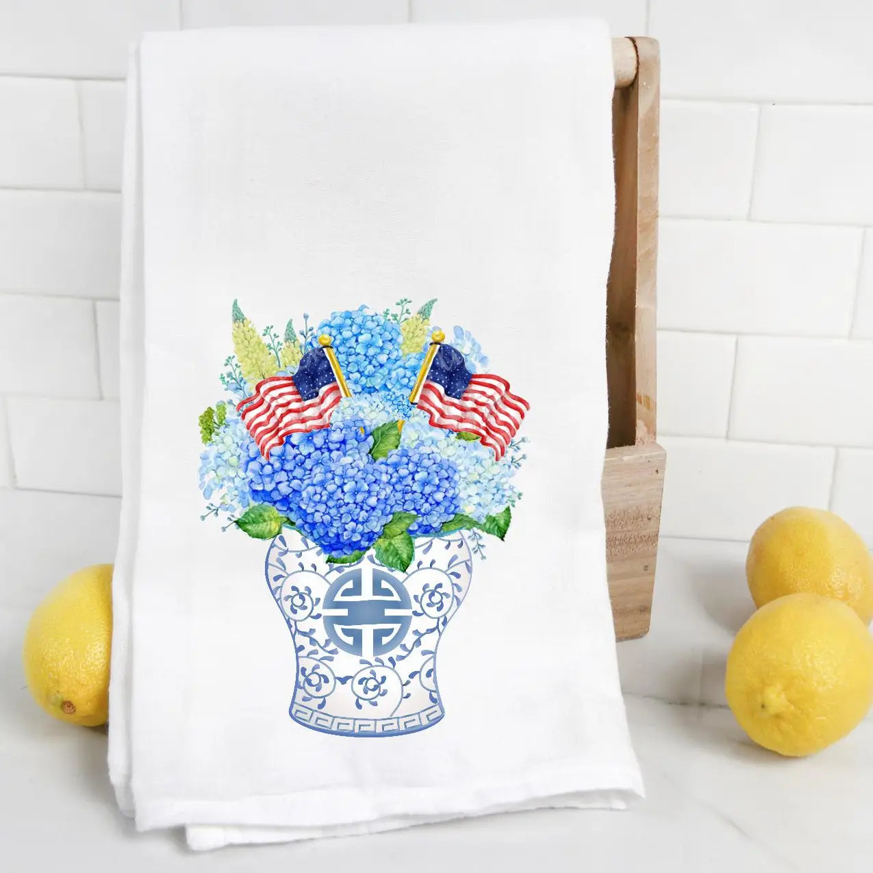 Chinoiserie Hydrangea Ginger Jar Tea Towel