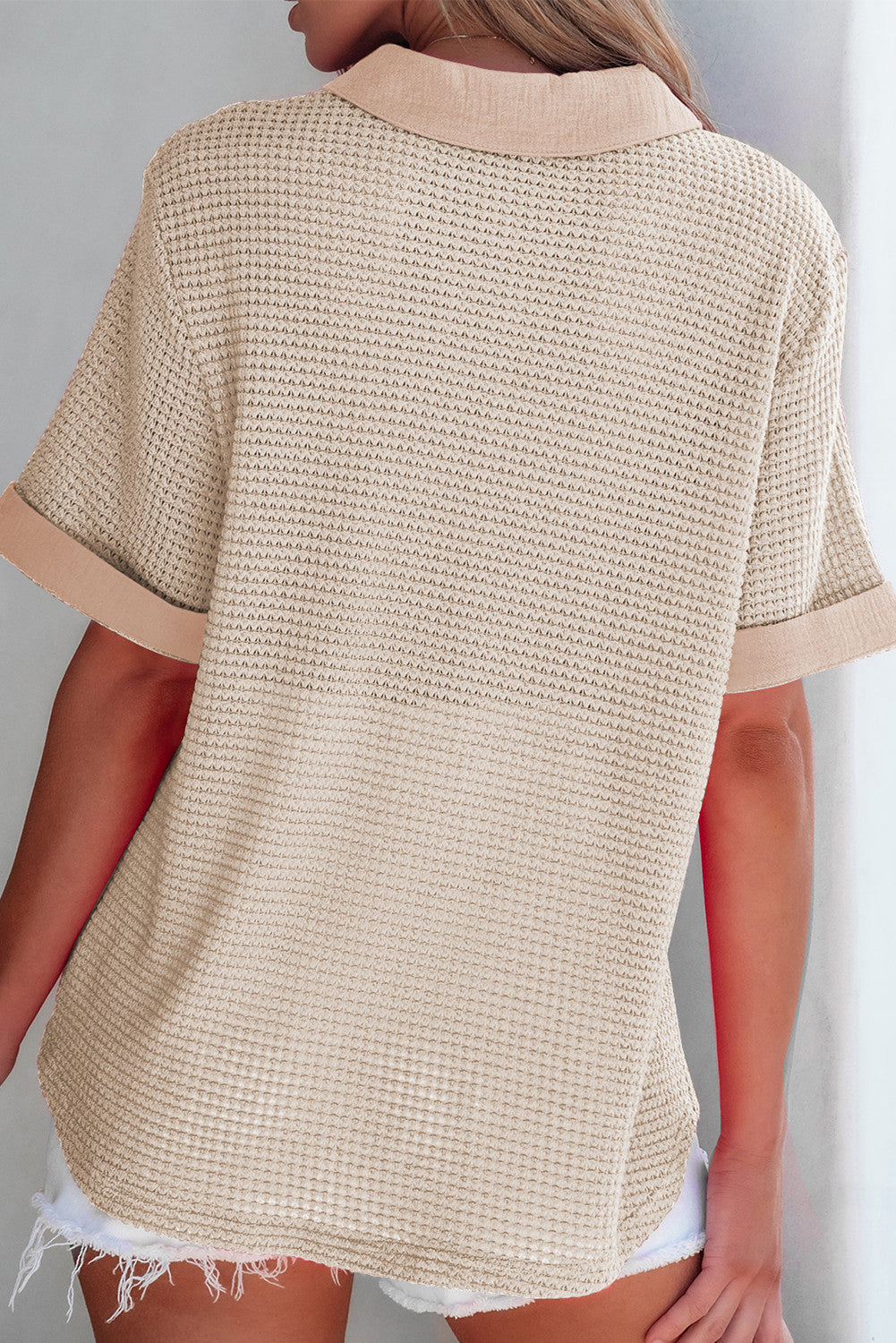 Apricot Gauze Waffle Button Down Short Sleeve Shirt - PREORDER