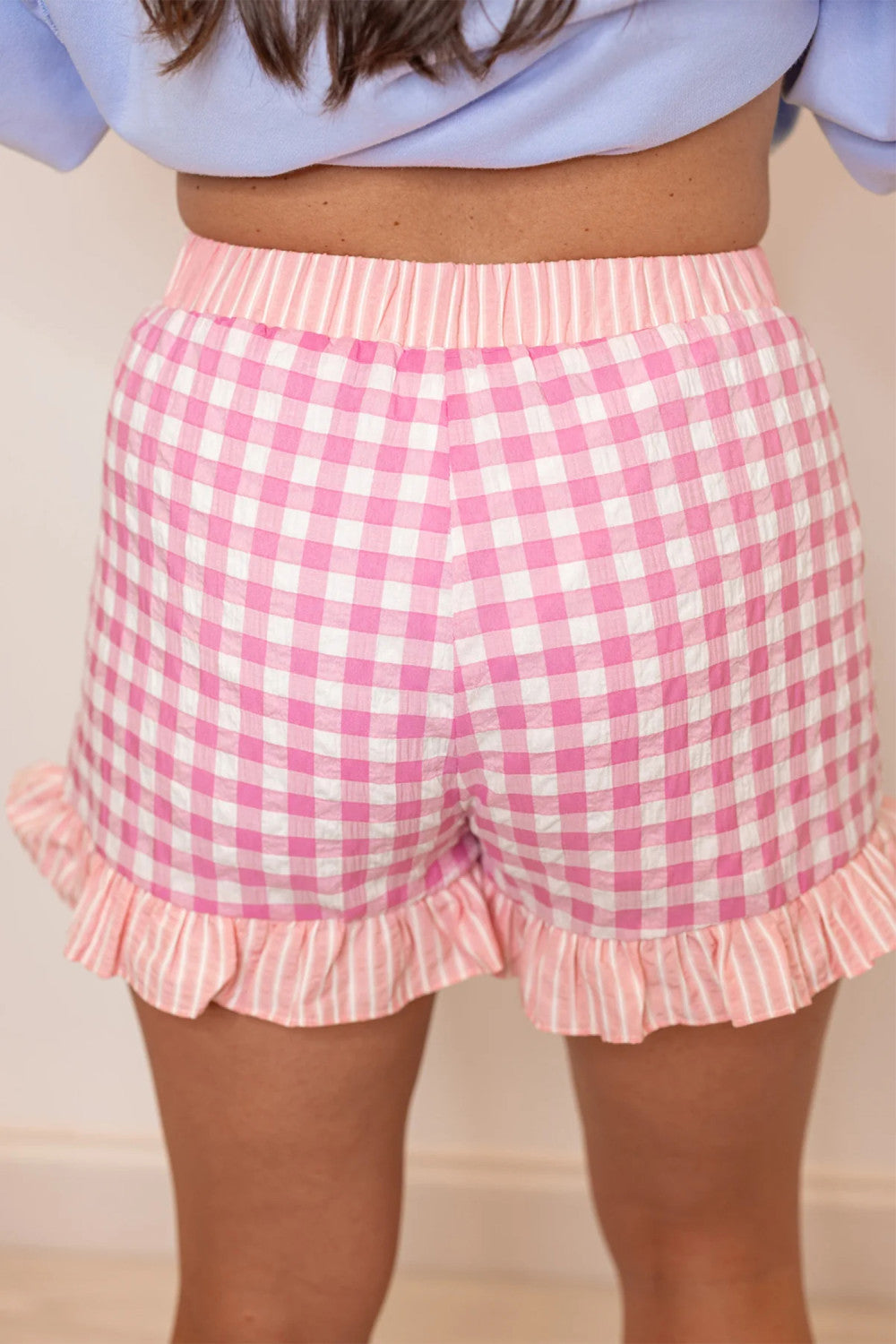 Pink Gingham Print Ruffled Shorts - PREORDER