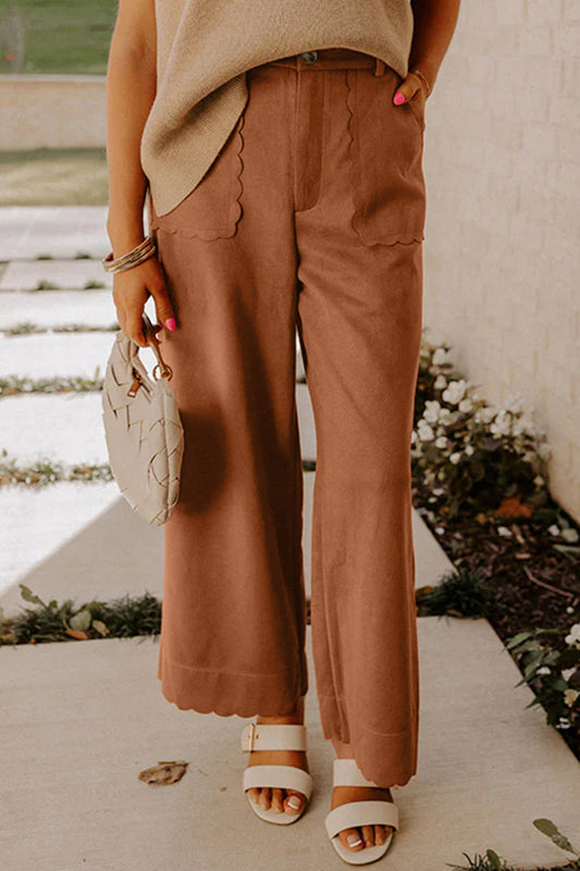 Brown Scalloped Edge Pocket Full-Length Pant - PREORDER