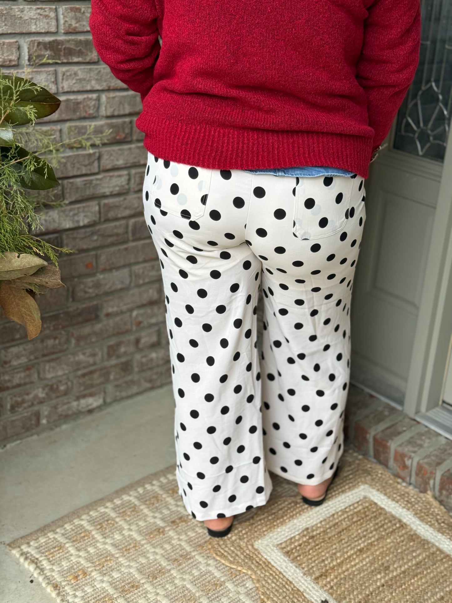 White Polka Dot Print Square Patch Pocket Loose Pants - PREORDER