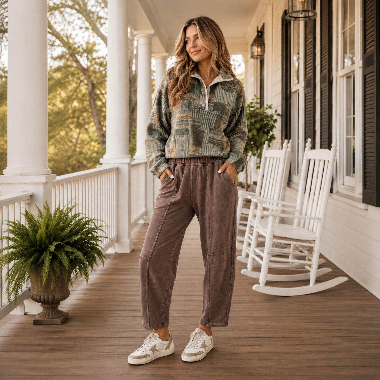 Green Western Print Fleece Pullover Long Sleeve Casual Fit Sweatshirt -PREORDER
