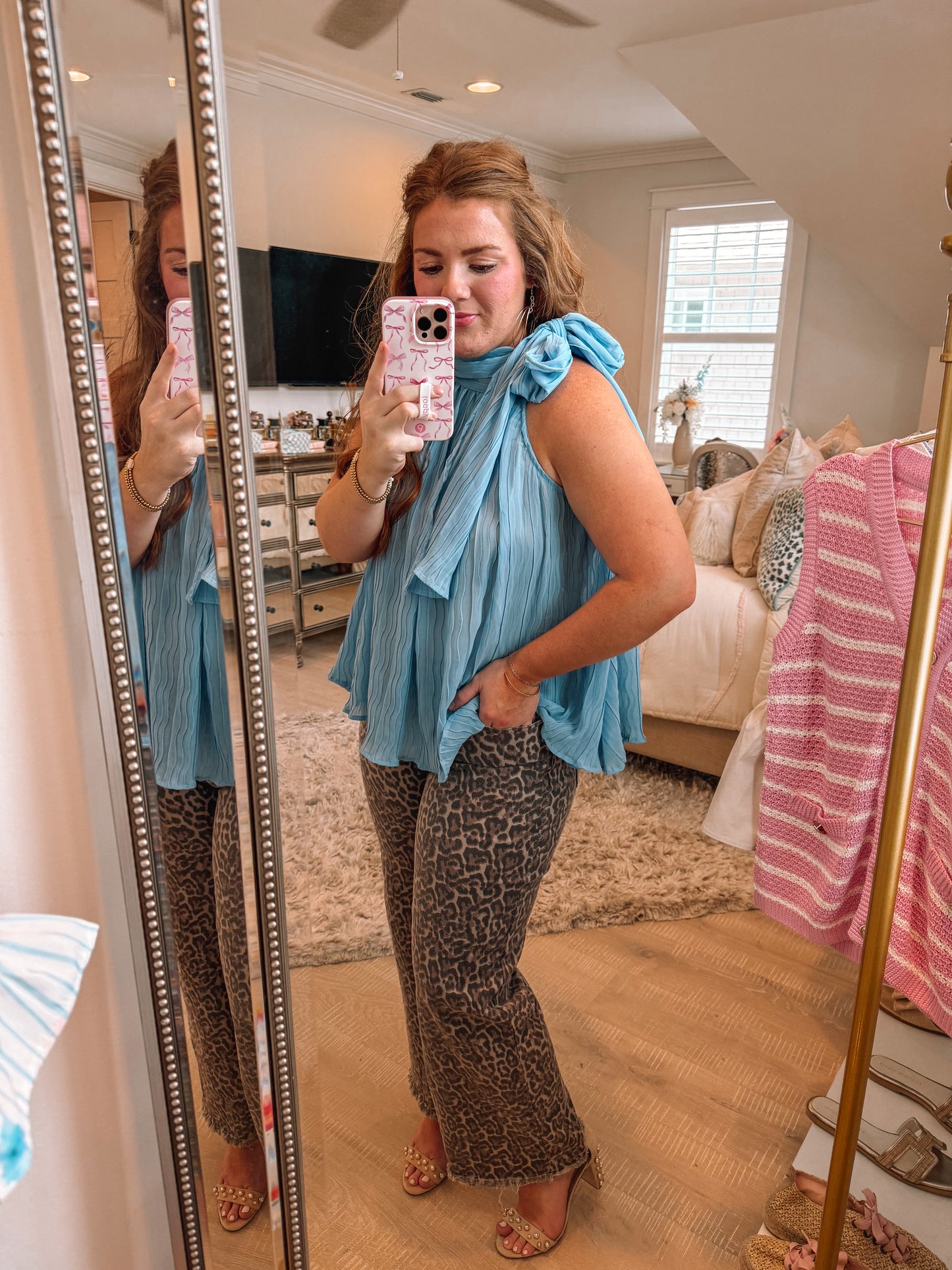 Brown Leopard Frayed Edge Wide Leg High Waist Jeans - PREORDER