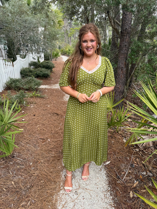 Olive Dreams Polka Dot Dress - PREORDER