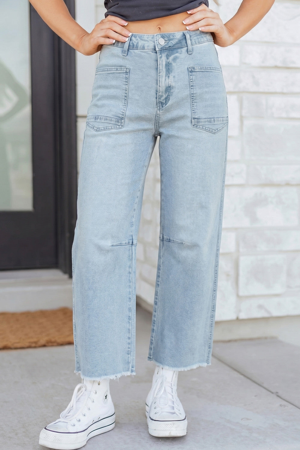 Beau Blue Frayed Cropped Straight Jeans - PREORDER