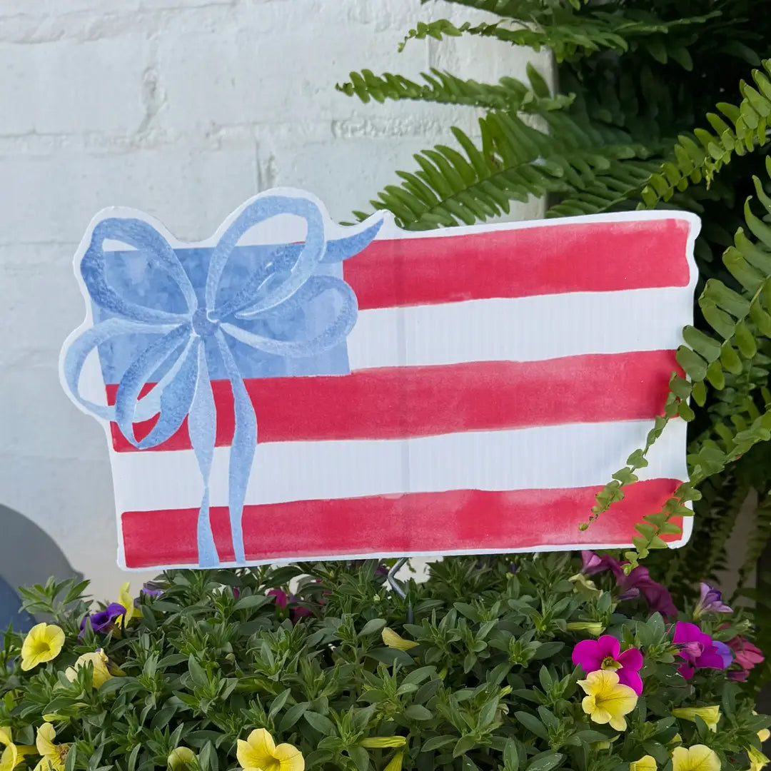 Watercolor Bow Flag Flower Pot Sign