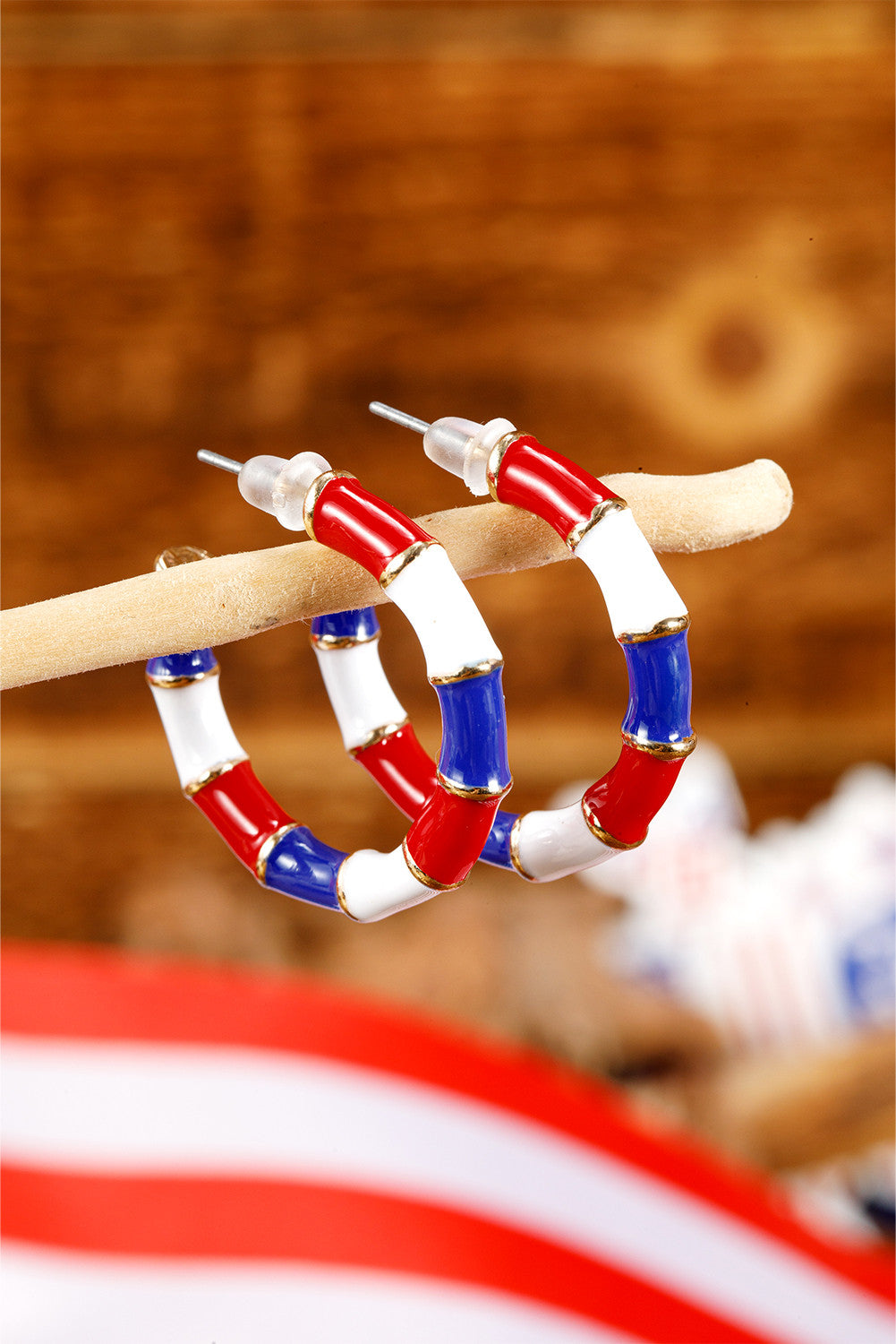 Dark Blue Independence Day Enamel C-shape Stud Earrings - PREORDER