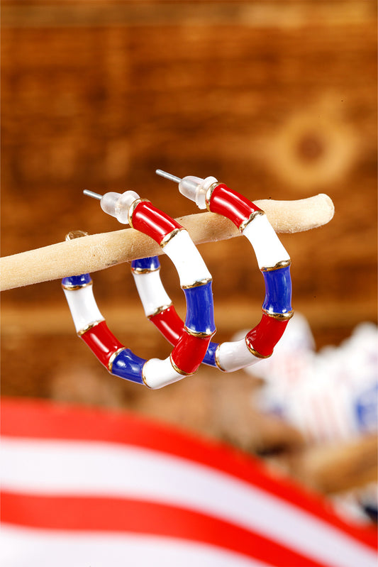 Dark Blue Independence Day Enamel C-shape Stud Earrings - PREORDER