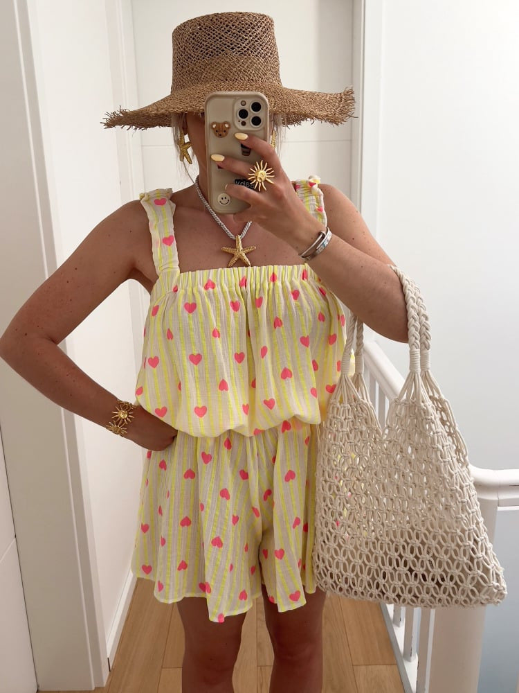 Boho Heart & Sun Goddess Print Ruffled Tank Top Shorts Set