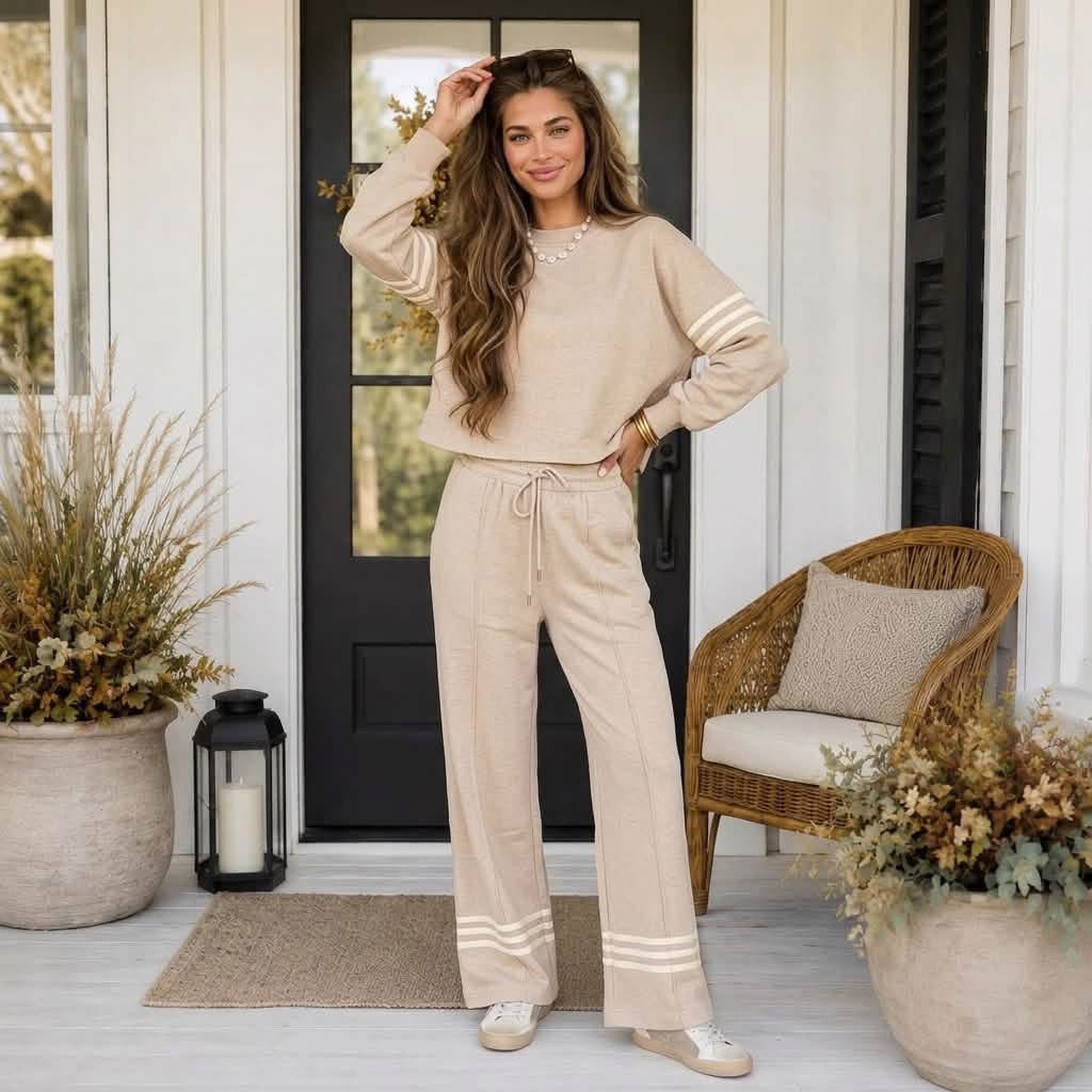 Beige Varsity Stripe Set - PREORDER