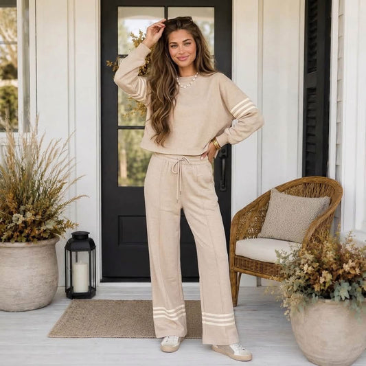 Beige Varsity Stripe Set - PREORDER