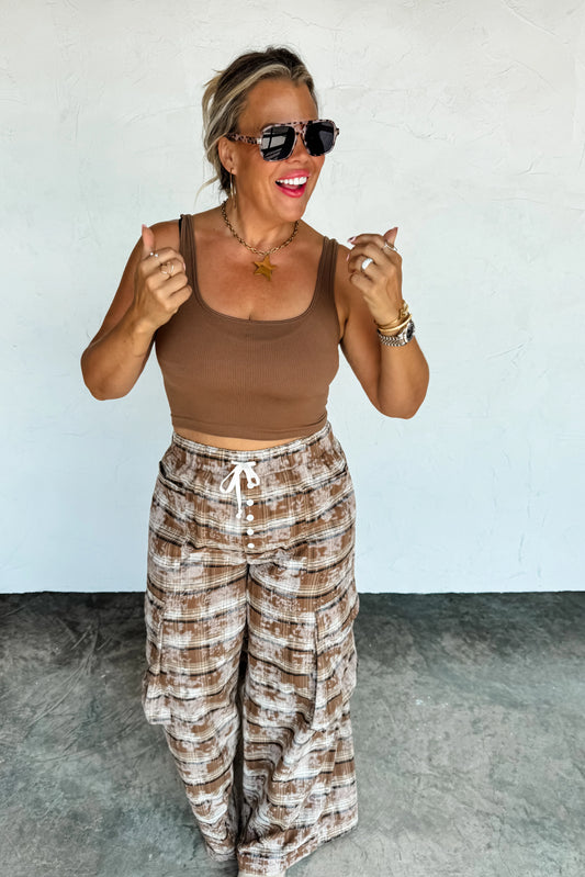 PLAID BEHAVIOR WIDE LEG PANTS