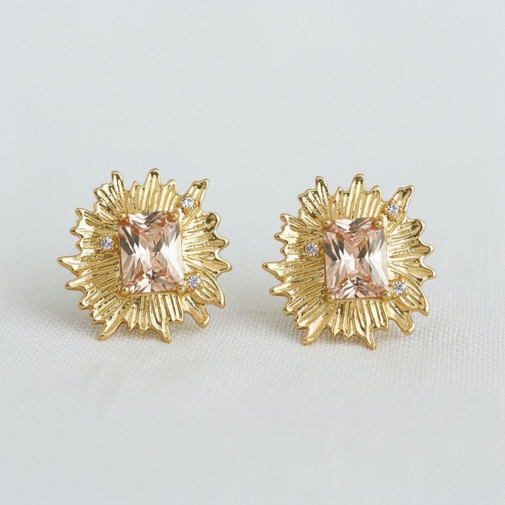 Artistic Floral Gemstone Stud Earrings
