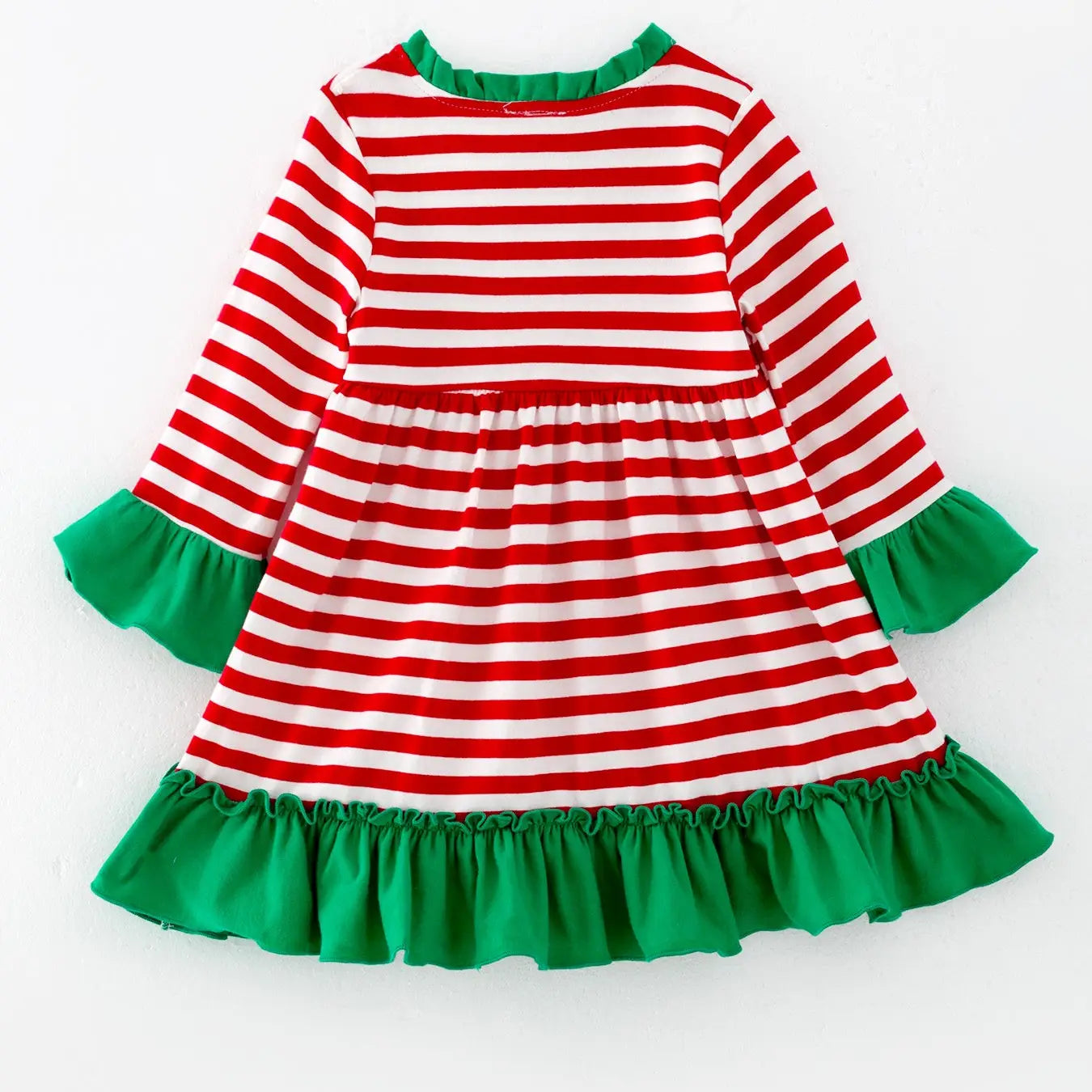 Girls Christmas Striped Santa Claus Applique Dress