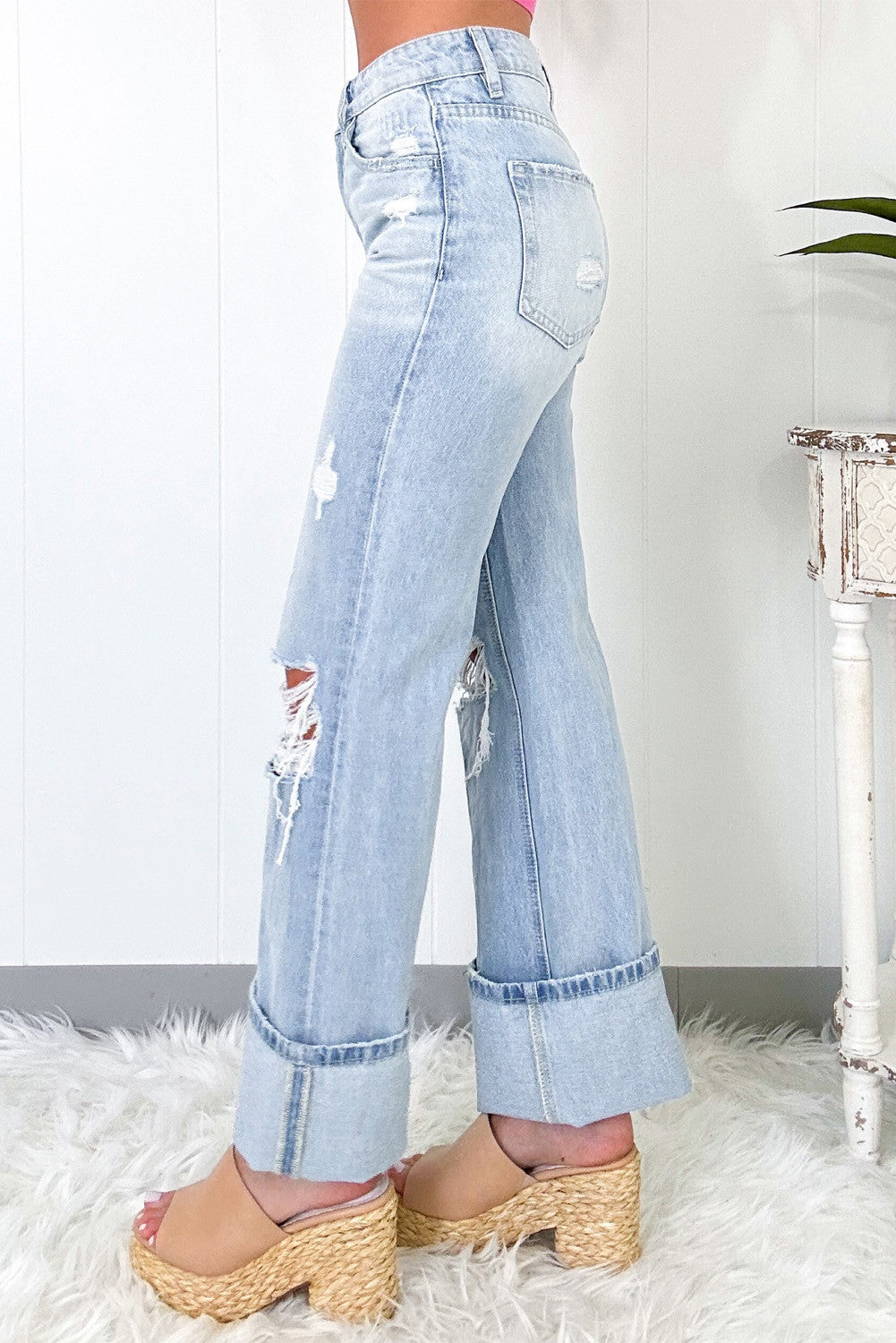 Beau Blue Light Wash Distressed Straight Jeans - PREORDER