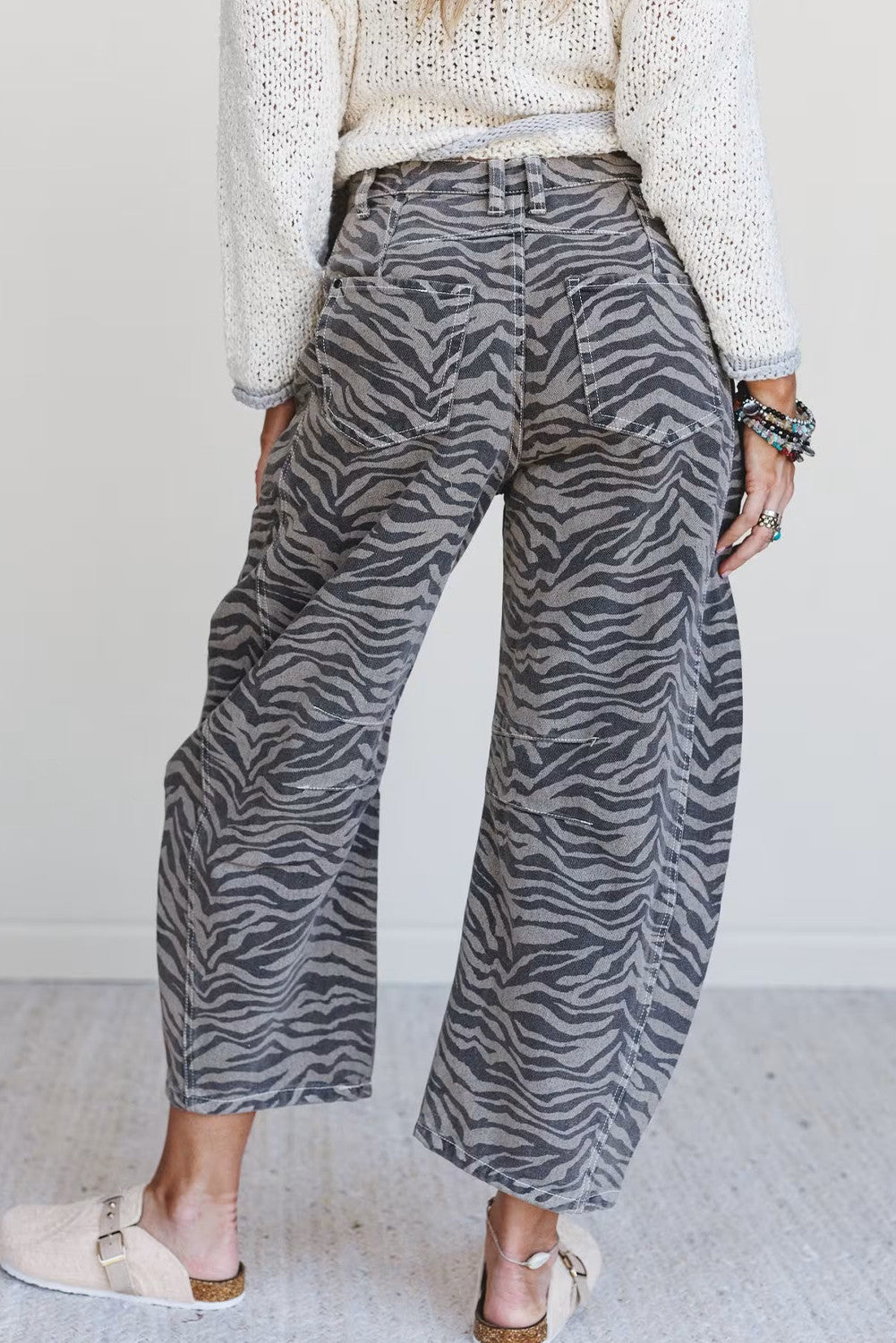Zebra Stripe Printed Wide Leg Jeans - PREORDER