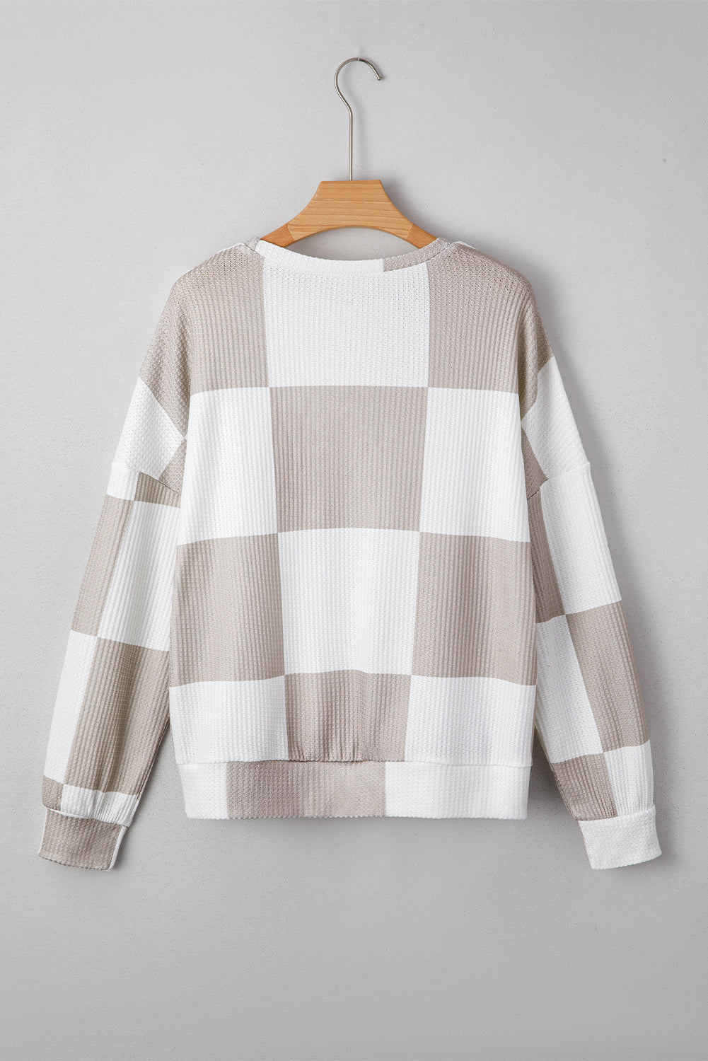 Khaki Checkered Print Breathable Textured Long Sleeve Top - PREORDER