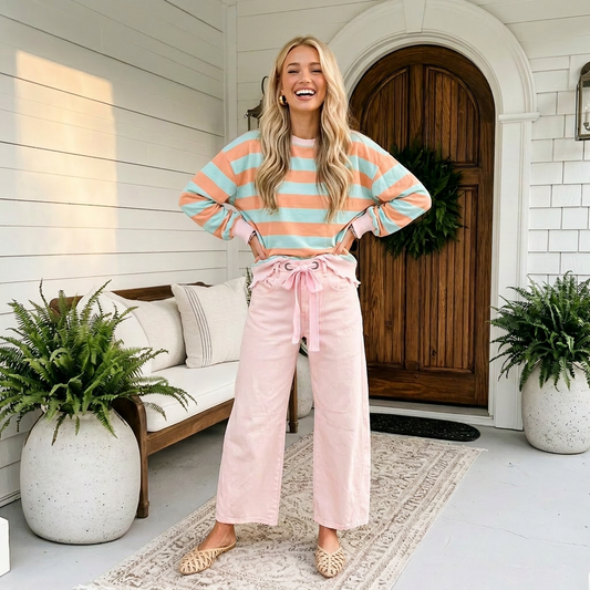 Orange Stripe Pullover Long Sleeve Top - PREORDER
