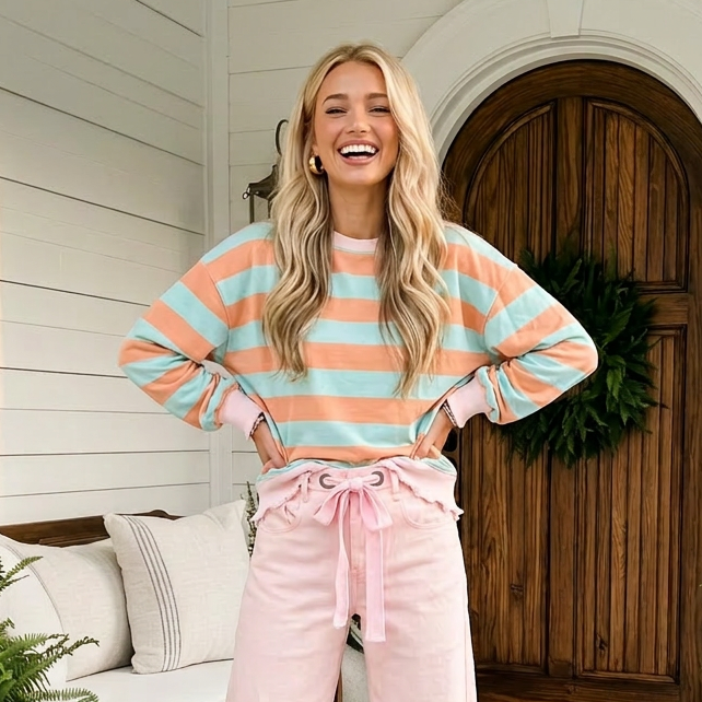 Orange Stripe Pullover Long Sleeve Top - PREORDER