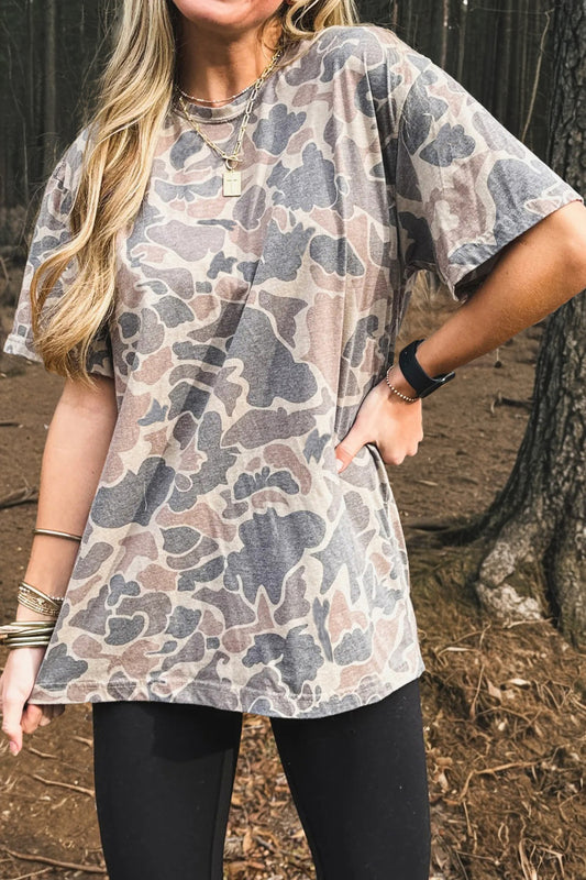 Multicolour Retro Camouflage Print Womens Casual T Shirt - PREORDER