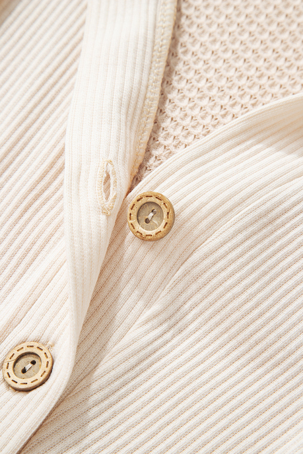 Oatmeal Waffle Patchwork Drop Shoulder Hooded Long Sleeve Top - PREORDER
