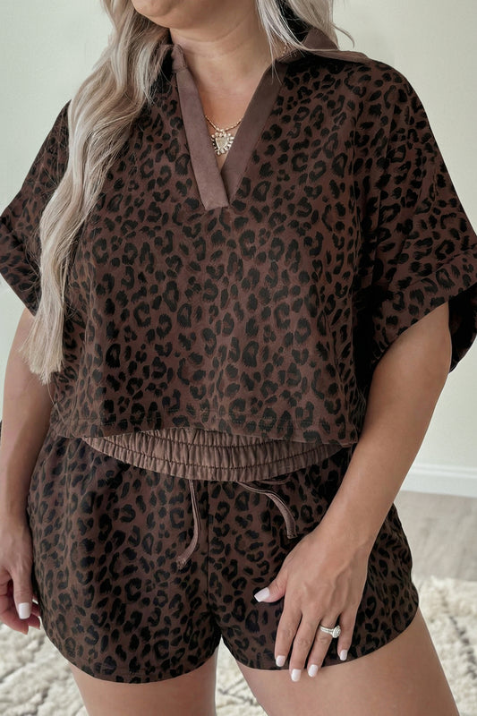 Brown Plus Size Leopard Short Set - PREORDER