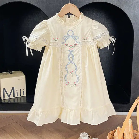 Embroidered Lace Girls' Short-Sleeved Dress - PREORDER