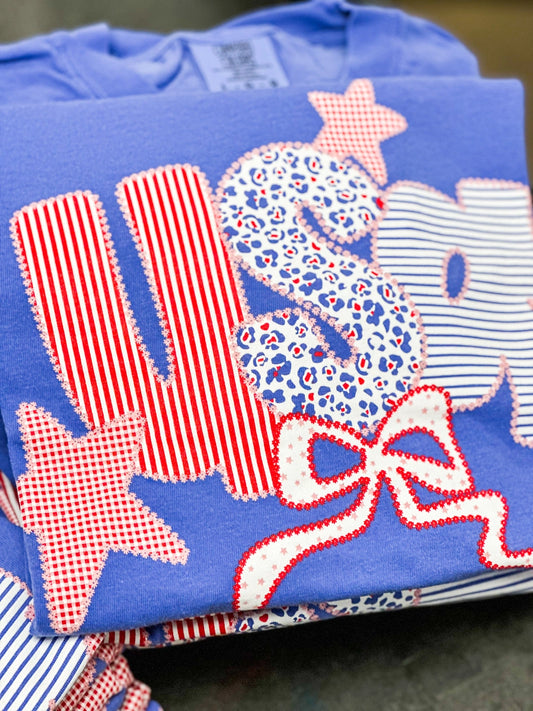 Americana Patchwork | USA | Flo Blue | Short Sleeve - PREORDER