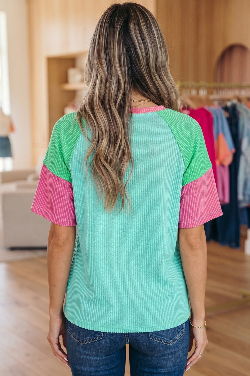 Aruba Blue Color Block Twisted Ribbed Tee - :PREORDER
