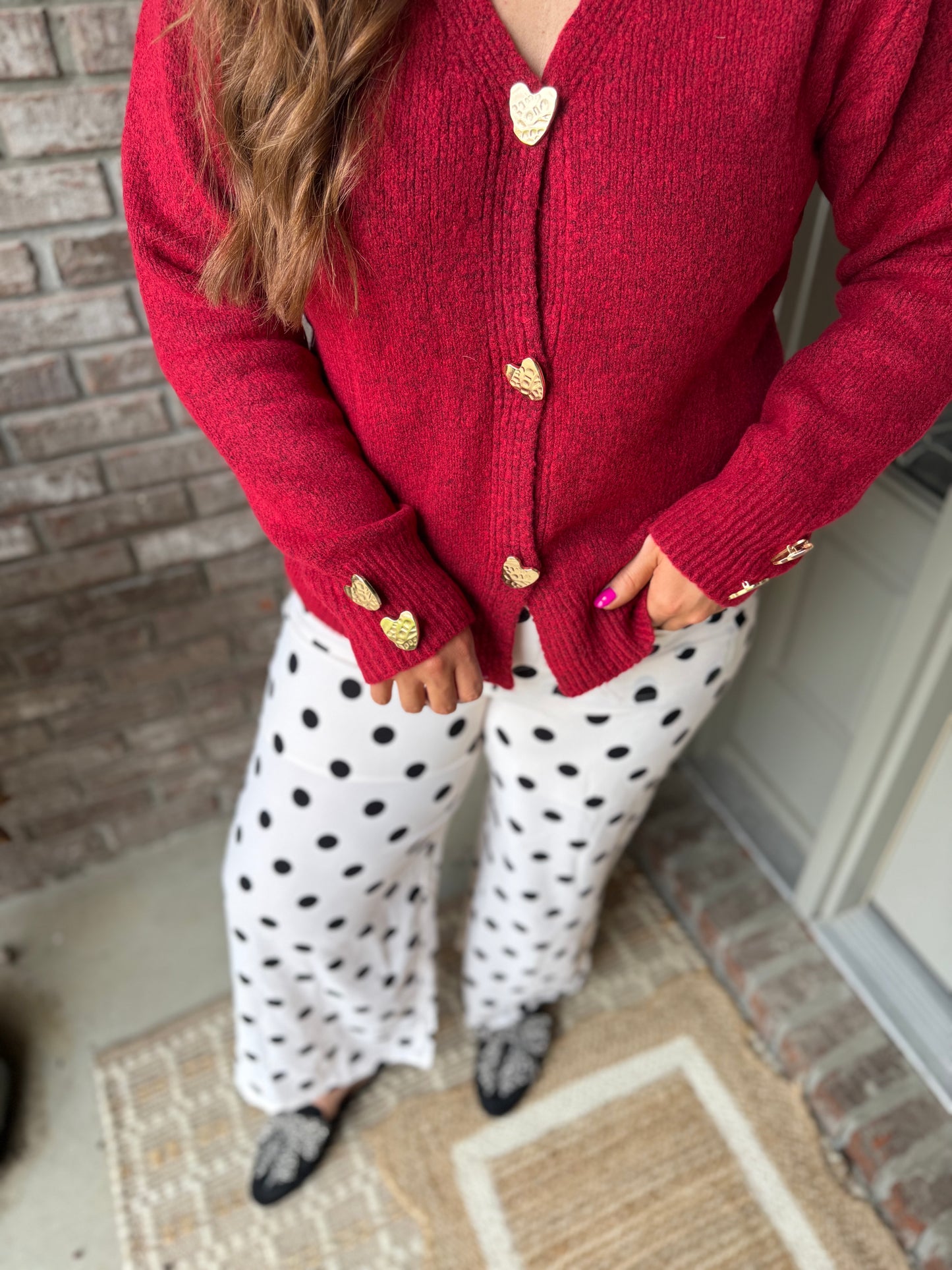 White Polka Dot Print Square Patch Pocket Loose Pants - PREORDER