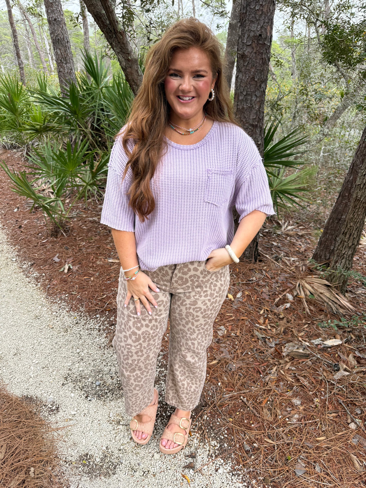 Lilac Mineral Washed Waffle Knit Short Sleeve Top