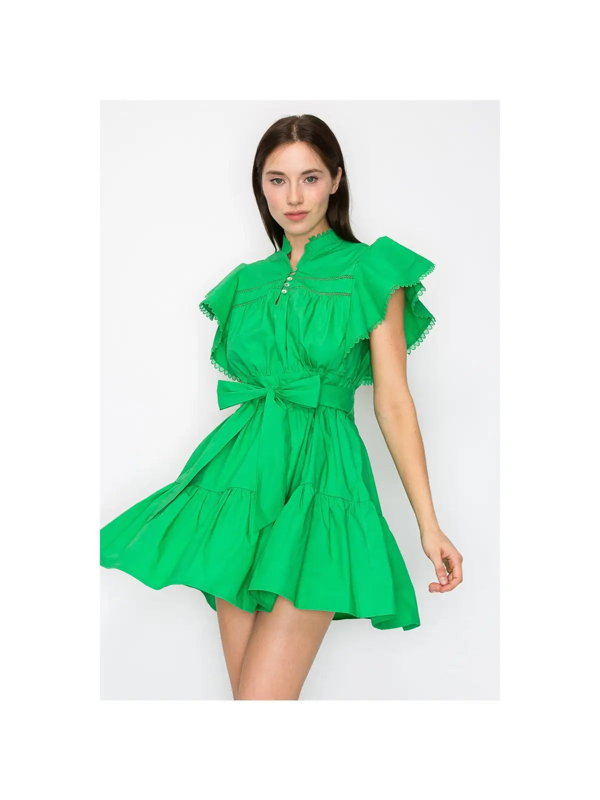 Green Cotton Flutter Dress