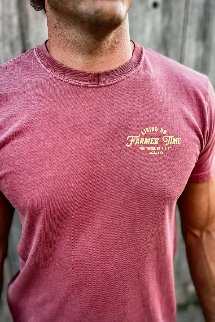 Living On Farmer Time Graphic Tee in Brick