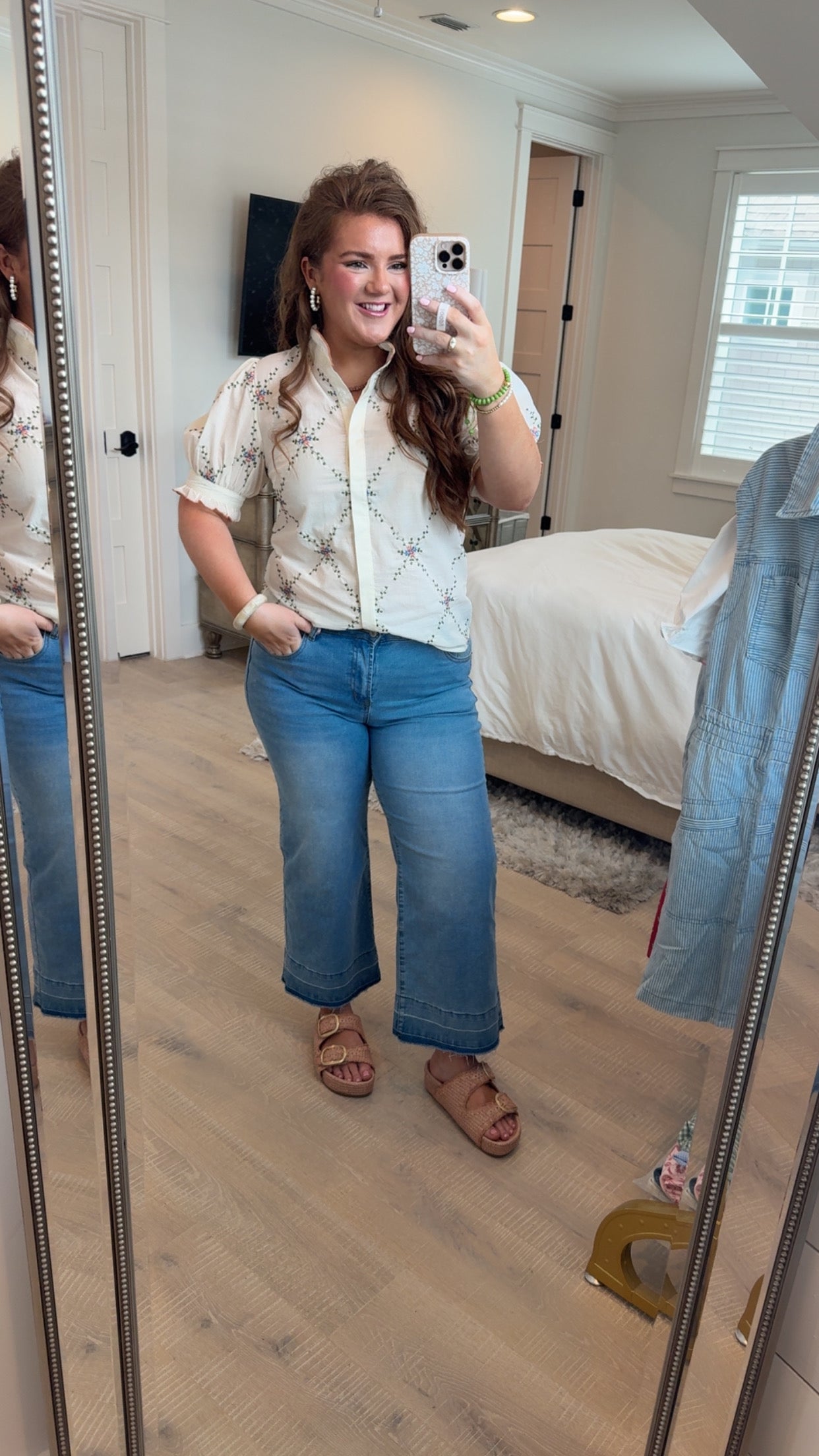 Embroidered Ruffle Collar Cotton Blouse