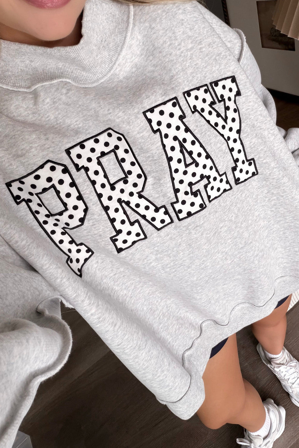 Gray PRAY Polka Dot Embroidered Mock Neck Sweatshirt - PREORDER