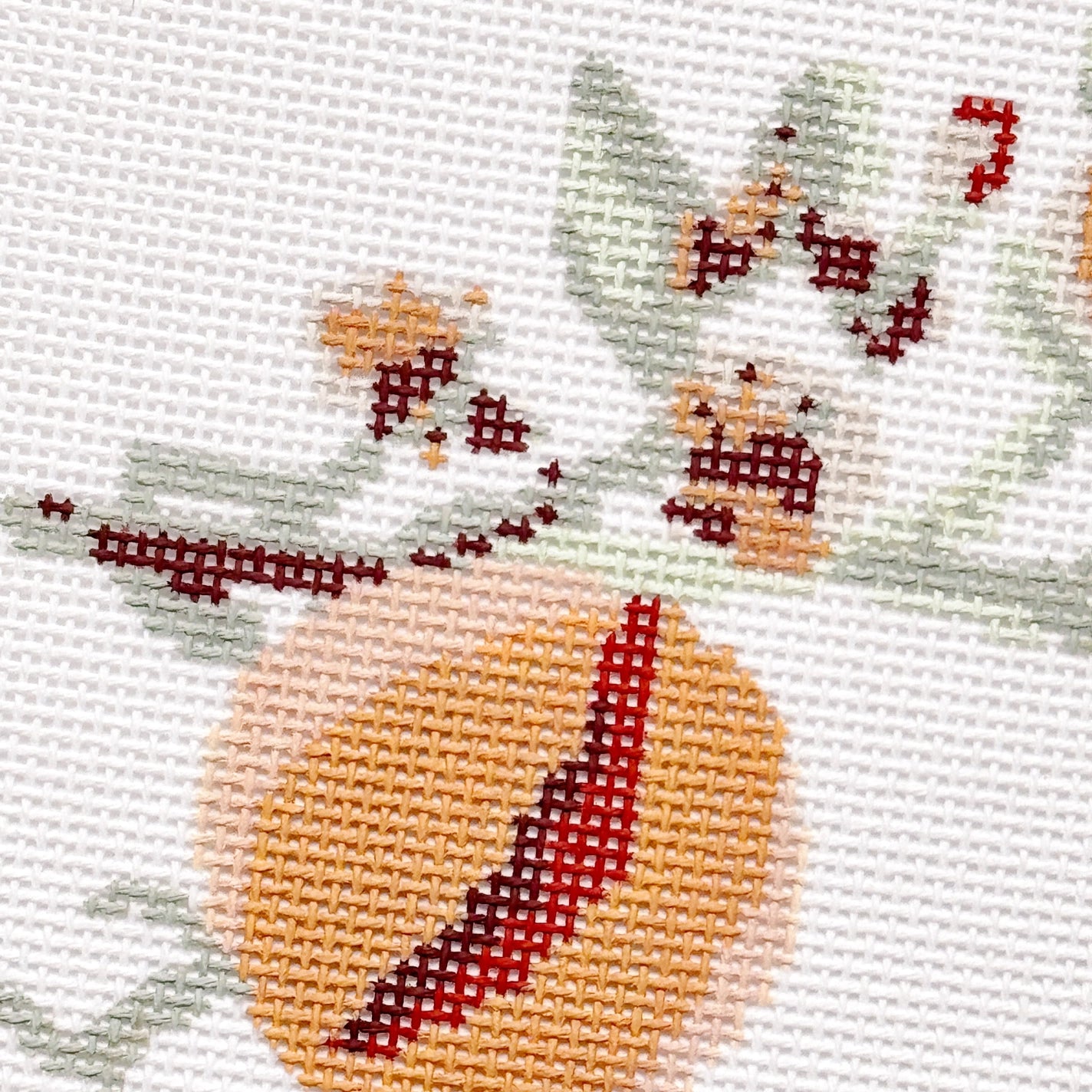 Peach Branch 18 Mesh Hand Painted Needlepoint Canvas 4x4"