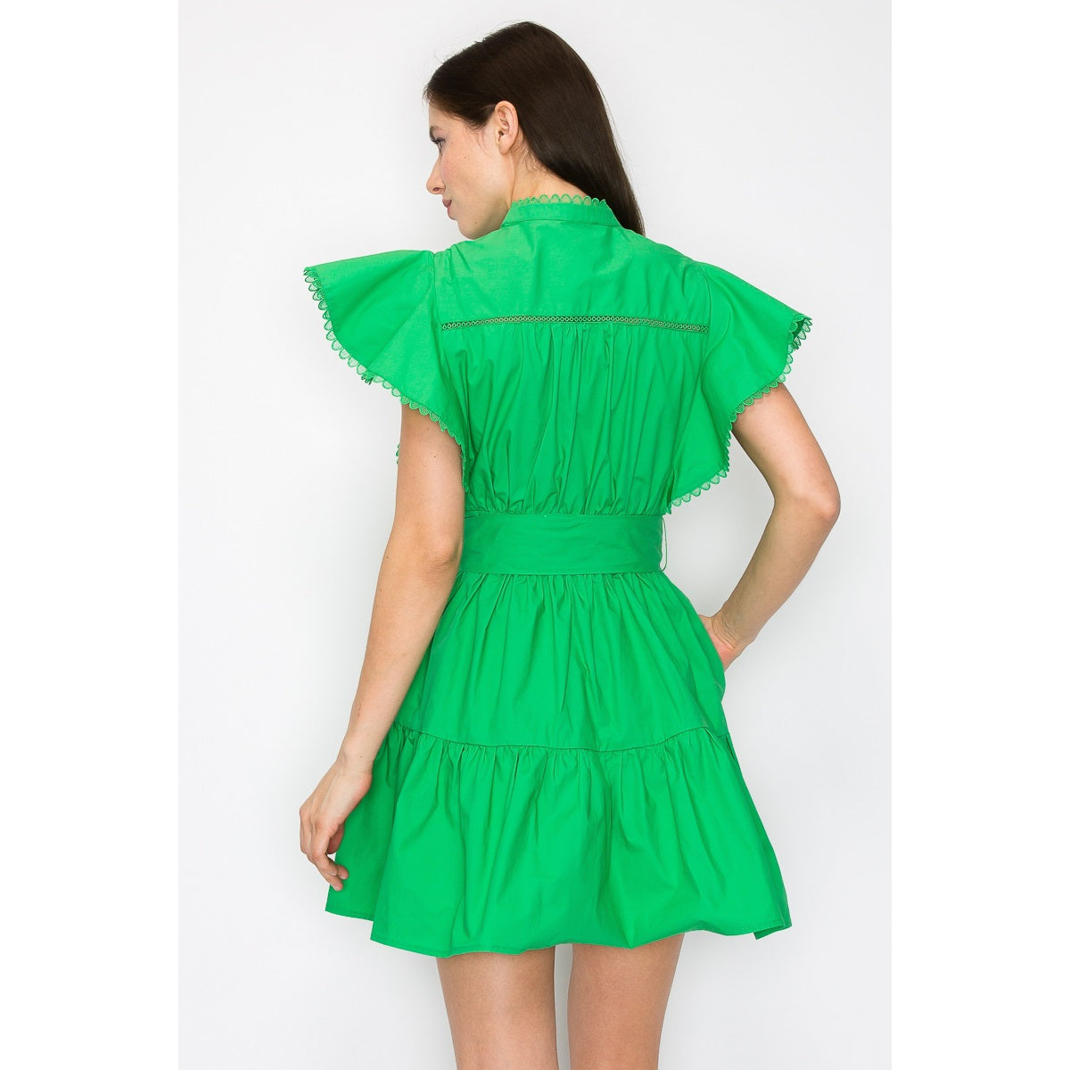 Green Cotton Flutter Dress