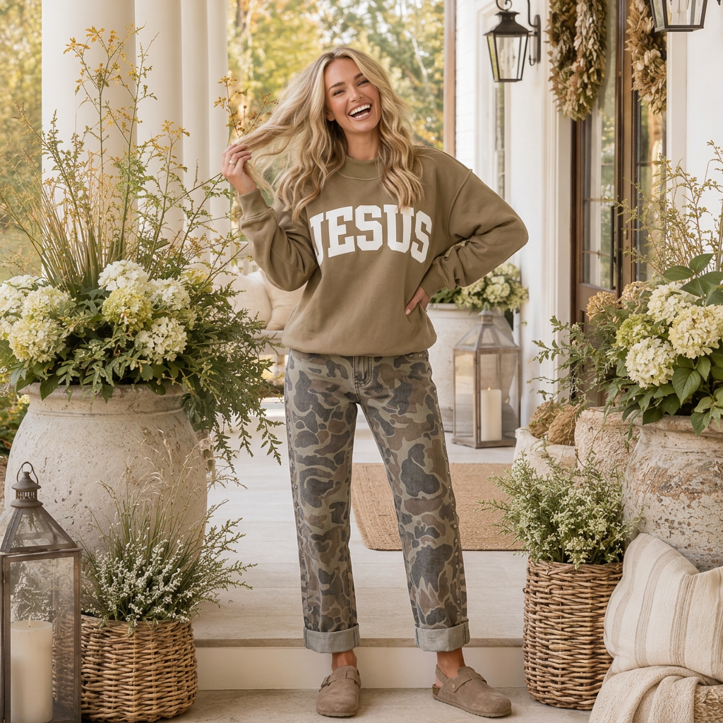 Pale Khaki JESUS Letter Print Exposed Seam Mock Neck Baggy Sweatshirt - PREORDER