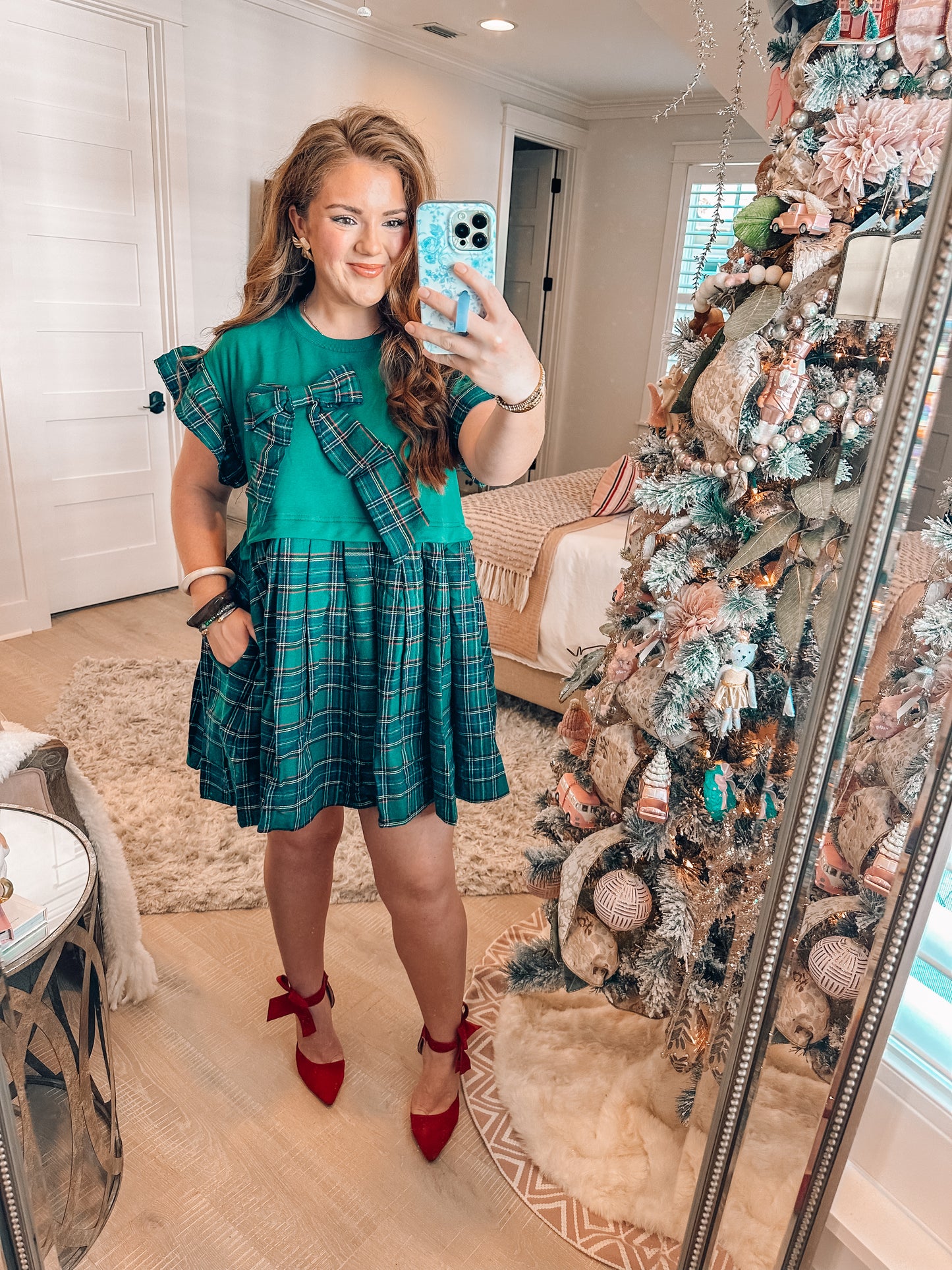 Solid Twofer Plaid Mini Dress