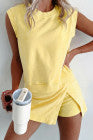 Yellow Cream 2 Pieces Mineral Wash Cotton Tank Top Lined Split Skort Set - PREORDER