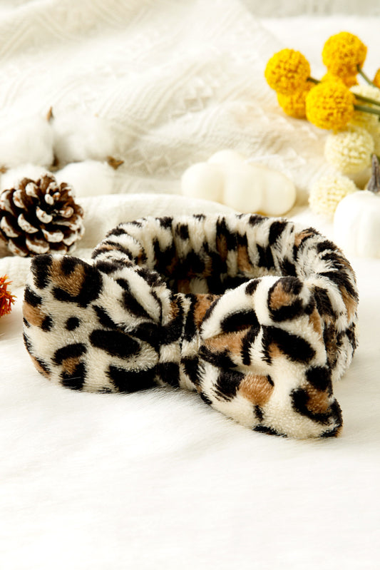 Parchment Leopard Print Bow Knot Wide Elastic Headband - PREORDER
